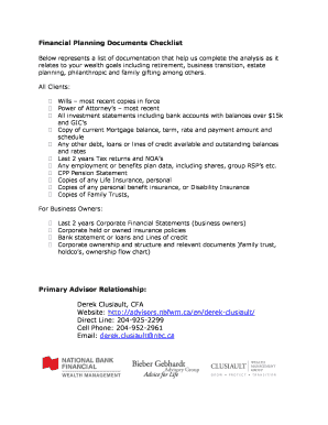 Financial Planning Documents Checklist