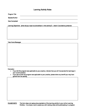 Learning Activity Notes Form