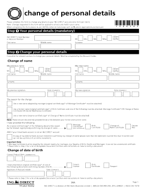 ING DIRECT Change of Personal Details Form