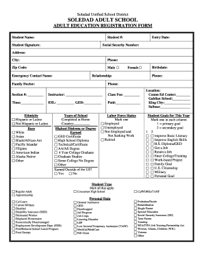Adult Education Registration Form
