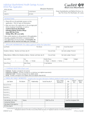 BluePreferred Health Savings Account HSA Plan Application