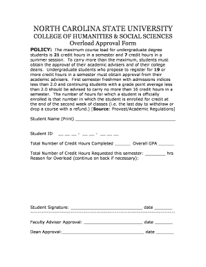 North Carolina State University Overload Approval Form