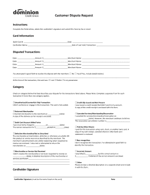 Customer Dispute Request Form