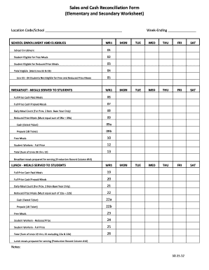 Sales and Cash Reconciliation Form