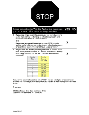 Texas Child Care Assistance Eligibility Form