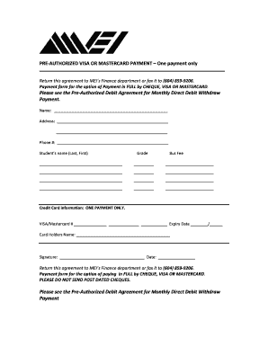 Vehicle rental agreement between two parties - Preauthorized Payment Visa or Mastercard