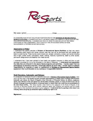 University of Wisconsin Recreational Sports Waiver
