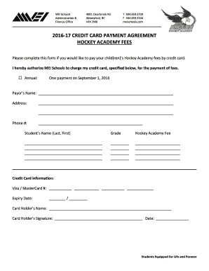 fillable online 2016 17 credit card payment agreement hockey academy credit card payment agreement
