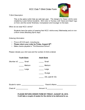 T-shirt Order Form 15 - briarwoodschoolorg