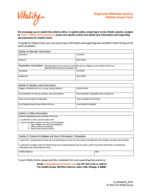 Vitality Organized Wellness Activity Form