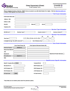 Chase Paymentech Profit Center Form