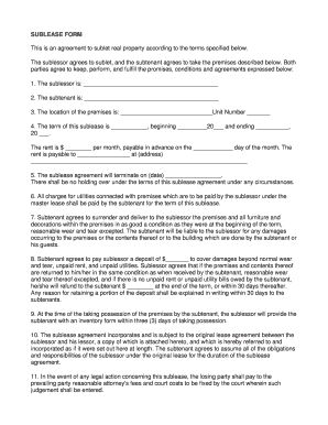 Sublease Agreement Form