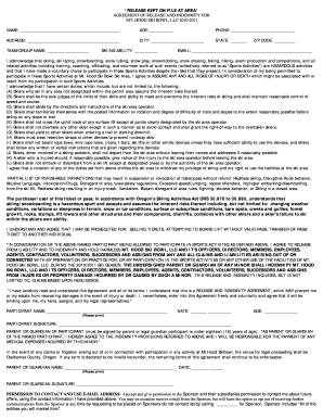 Release and Indemnity Agreement for Mt. Hood Ski Bowl