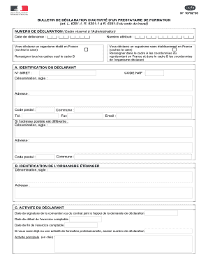 Bulletin de déclaration d’activité d’un prestataire de formation