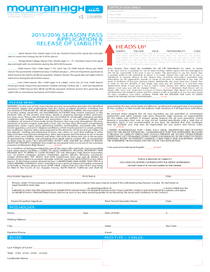 Mountain High Season Pass Application and Waiver
