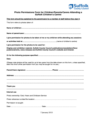 Photo Permissions Form for Children's Centre