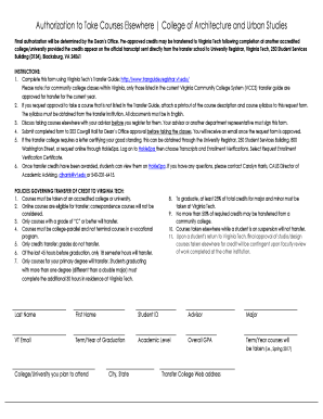 Fillable Online archdesign vt Authorization to Take Courses Elsewhere Fillable Online archdesign vt Authorization to Take Courses Elsewhere