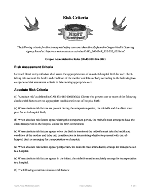 Oregon Direct-Entry Midwifery Risk Criteria