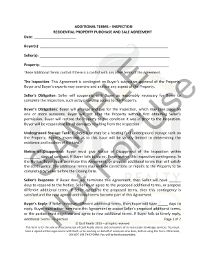 Residential Property Purchase and Sale Agreement - Inspection Addendum