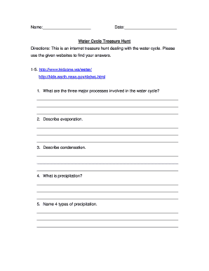 Water Cycle Treasure Hunt Worksheet