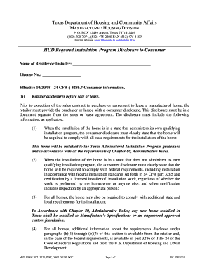 HUD Installation Program Disclosure HUD Installation Program Disclosure - tdhca state tx