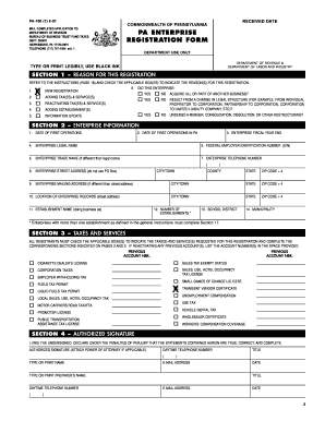 Pennsylvania Business Registration Form PA-100