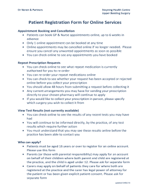 Patient Registration Form for Online Services