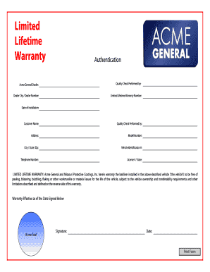Limited Lifetime Warranty Form