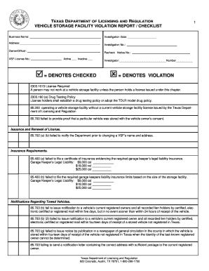 Texas Vehicle Storage Facility Violation Report