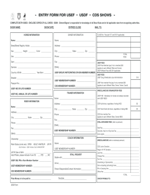 USEF Entry Form for USDF CDS Shows