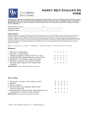 Nanny Self-Evaluation Form