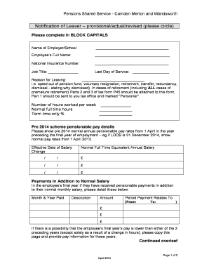 UK Pension Leaver Notification Form
