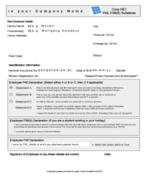 UK Employee P46, P38(S) and P45 Declaration Form