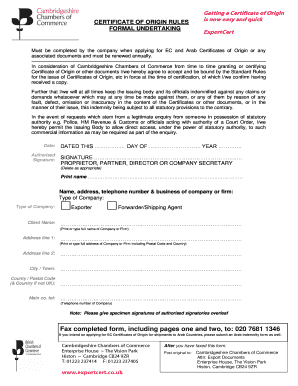 Certificate of Origin Application