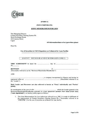 Joint Memorandum for Lien Agreement