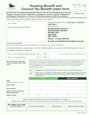 Housing Benefit and Council Tax Benefit Claim Form