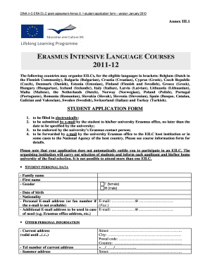 Erasmus Intensive Language Course Student Application Form