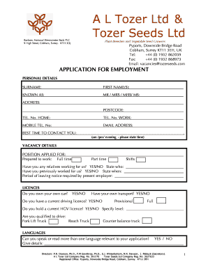 UK Employment Application Form