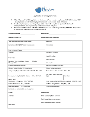 Application for Employment Form