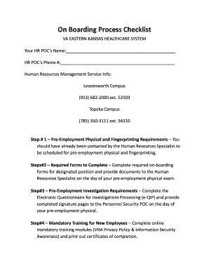 On Boarding Process Checklist - Topeka VA Medical Center