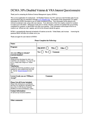 DCMA Disabled Veteran & VRA Interest Questionnaire