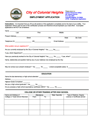 City of Colonial Heights Employment Application