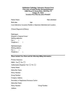 Ophthalmic Pathology Laboratory Request Form