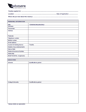 UK Nursing Job Application Form