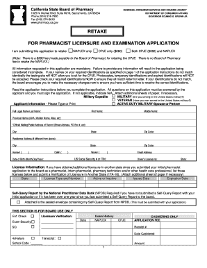 California Pharmacist Licensure Retake Application