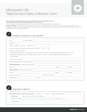 Macquarie Life TeleConnect Data Collection Form