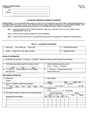 Claim for Temporary Disability Benefits
