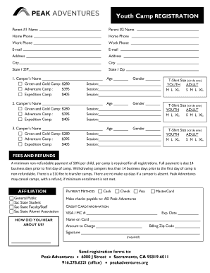 Youth Camp Registration Form