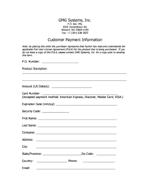 Customer Payment Information Form
