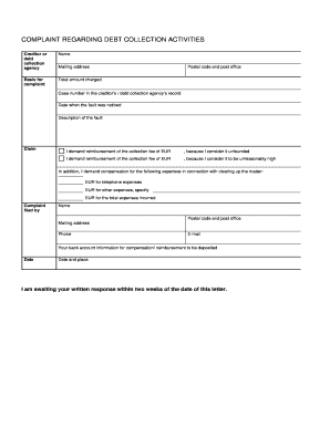 Complaint Regarding Debt Collection Activities